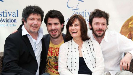 Lionnel Astier, Simon Astier, Jos&eacute;e Drevon et Emmanuel Meirieu au Festival TV de Monte Carlo